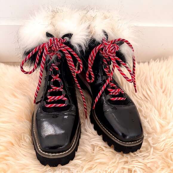 CECELIA NEW YORK Patent Leather All Weather Fur Trim Booties Boots (7.5) - Picture 1 of 7
